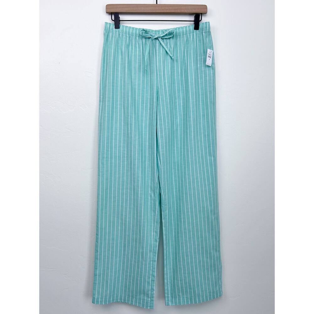 Gap 100% Cotton Poplin Green Stripe Drawstring Straight Leg Lounge Pants NWT